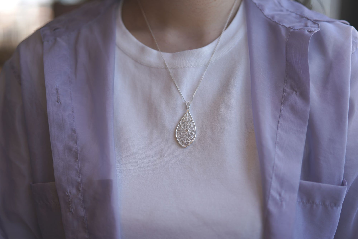 銀線細工 ペンダント しずく華